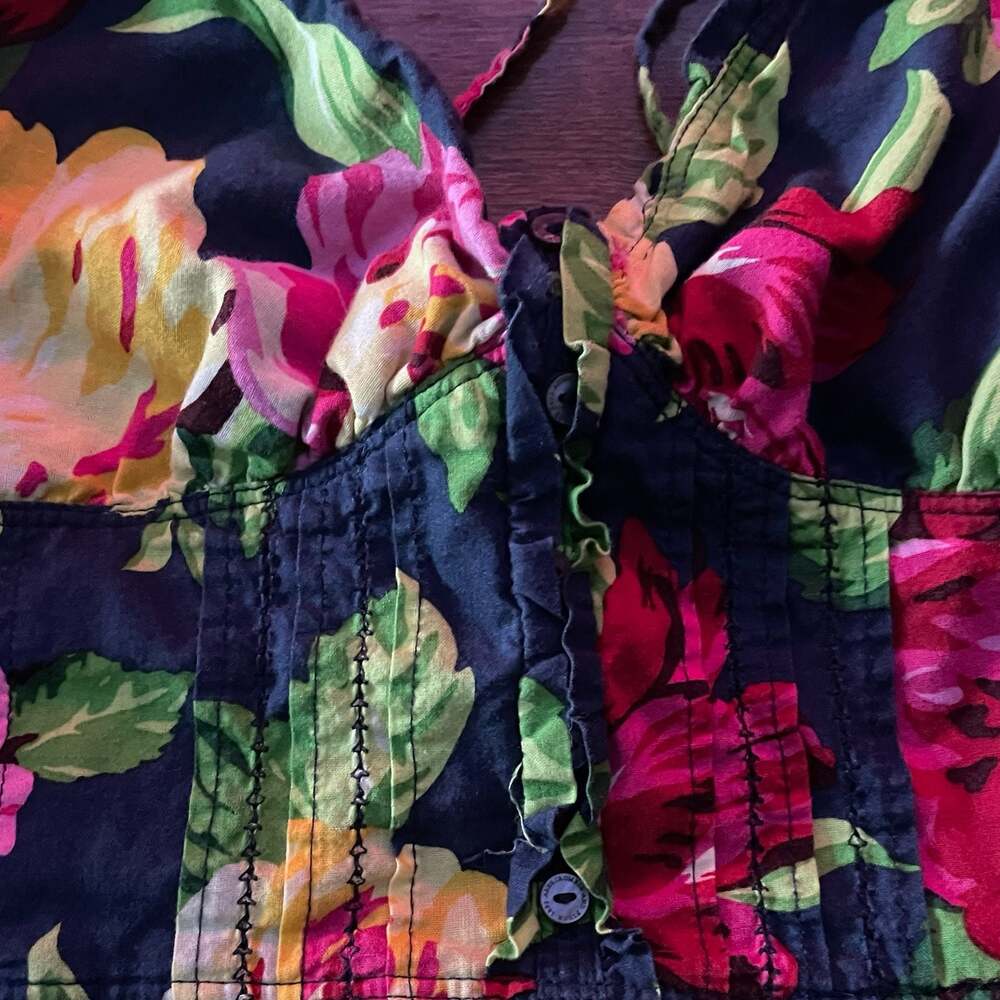 Y2K Abercrombie Fitch Floral Babydoll Mini Dress Navy Pink Size L - Picture 4 of 11